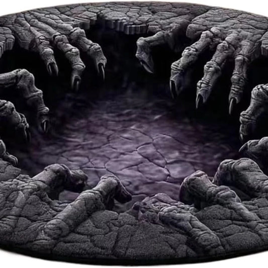 Front view of the Grimclutch Illusion Rug, showing its printed 3D illusion design