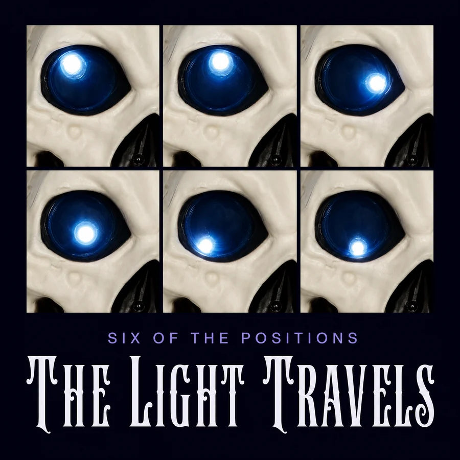A grid of six crops of the same blue eye, the bright point in a different position in each