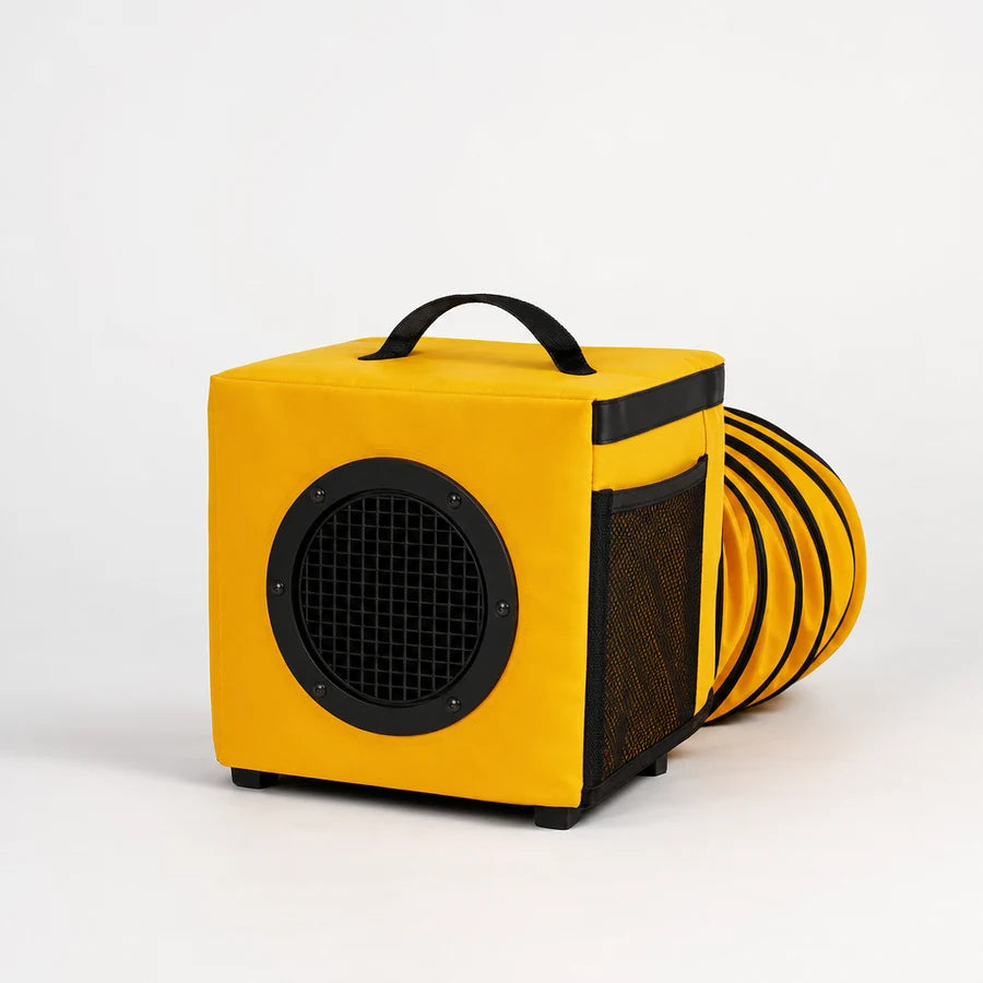 Studio product shot of the small waterproof 550W blower box used to inflate the giant pumpkin
